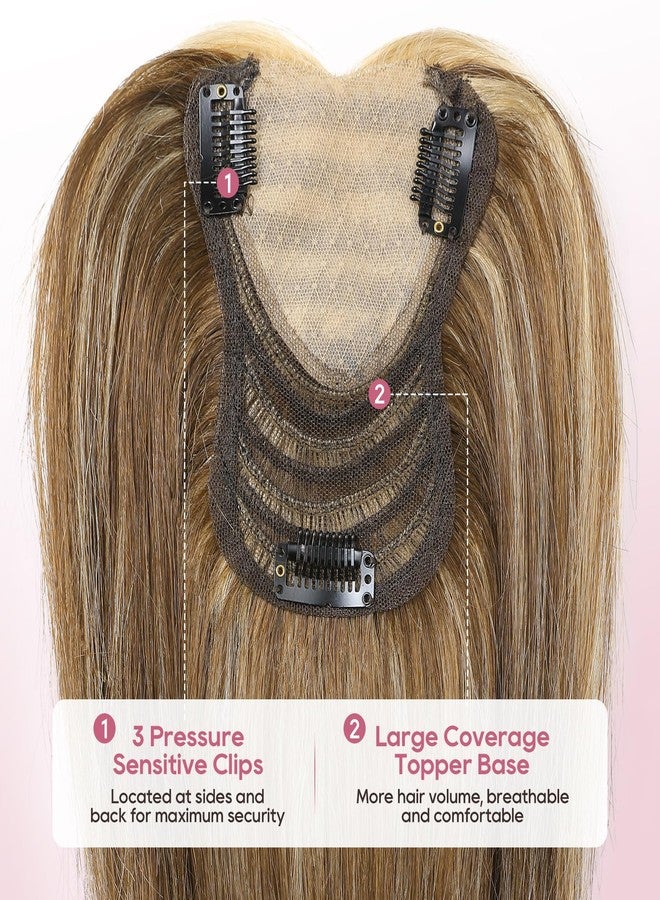 REECHO Human Hair Toppers for Women Real Human Thick Hair Topper Invisible Wiglett for Daily Wear Adding Instant Volume, Medium Brown with Highlights - Image 2